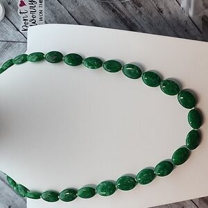 Jade oval hand knotted White cord  20 inch Aprilsplace